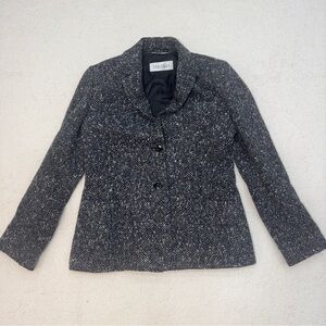 Max Mara Virgin Wool Blend Button Blazer Jacket Gray Tweed Pockets Size US 8